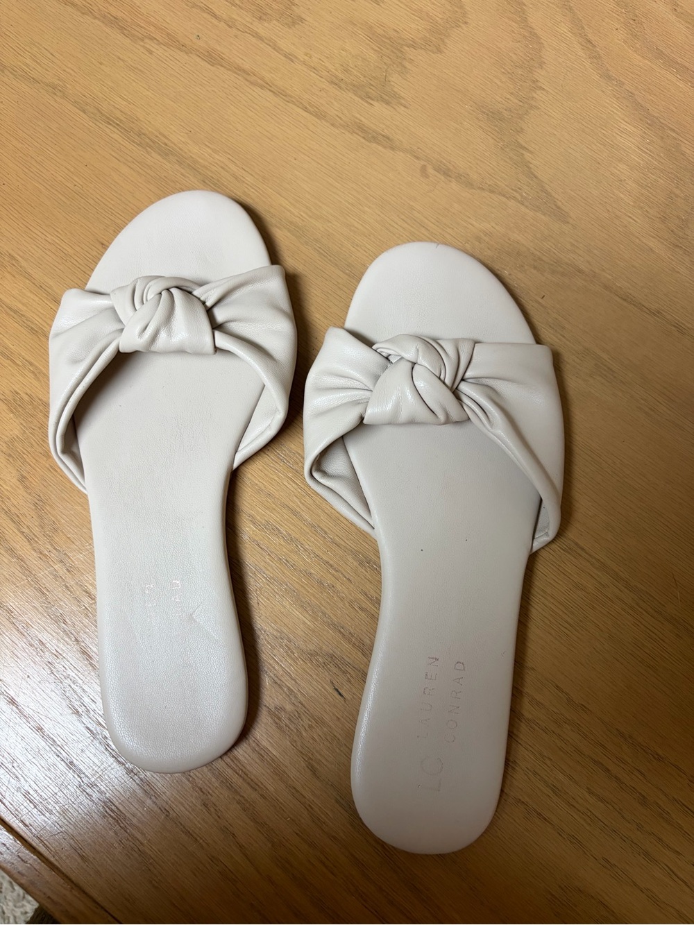 Knot-Front Slide Sandals in Light Beige